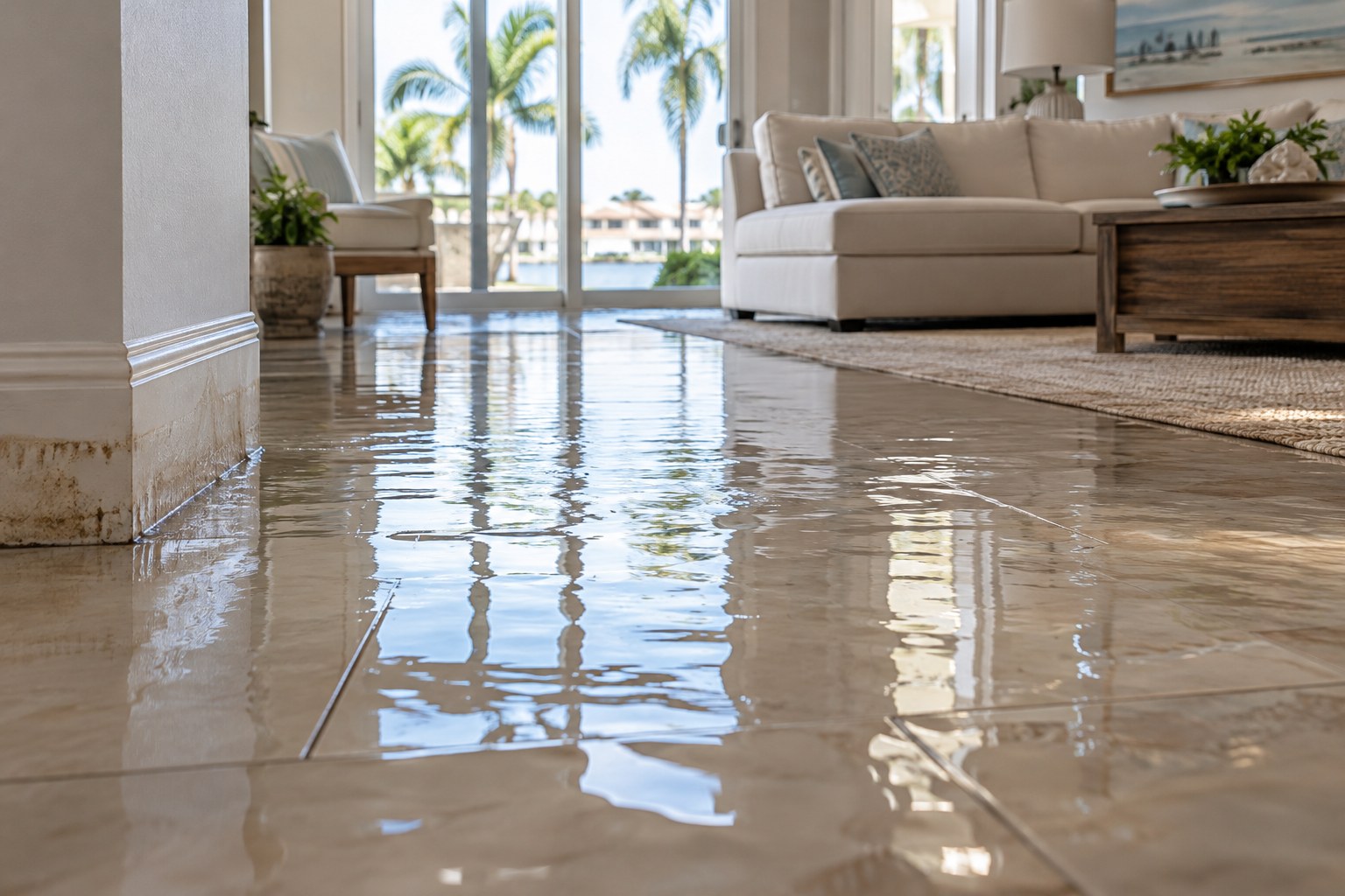 Illustrative photo of floodwater inside a home